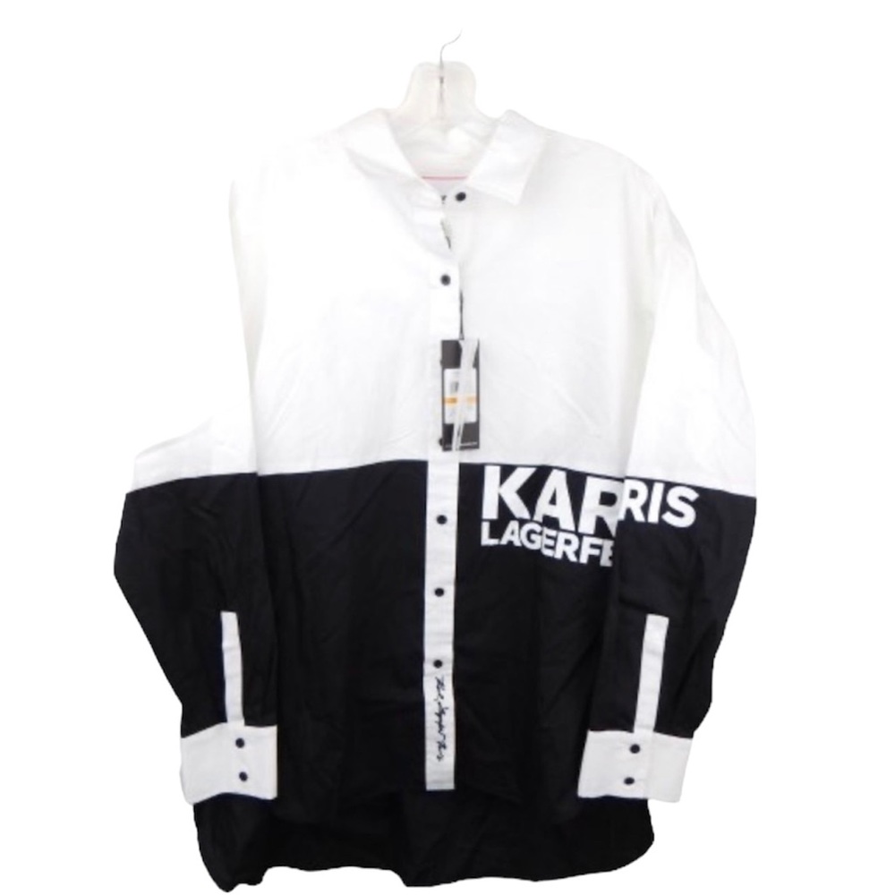 Karl Lagerfeld Paris Black & white colorblock button up long sleeve shirt NWT